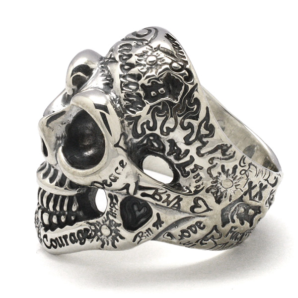 【ビルウォールレザー　リング】Bill Wall Leather　R408GR/Graffiti Master Skull Medium Ring  グラフィティマスタースカルミディアムリング