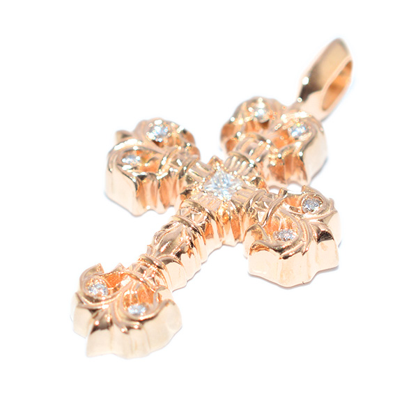 クロムハーツ CHROME HEARTS 22K Tiny Filligree Cross Charm PAVE Dia 